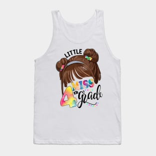 Little Miss 4th Grade Messy Bun Girl Back To School Tie Dye Tank Top